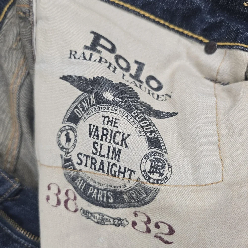 Polo Ralph Lauren Jeans Mens 38x32 Varick Blue Slim Straight Dark Wash Denim